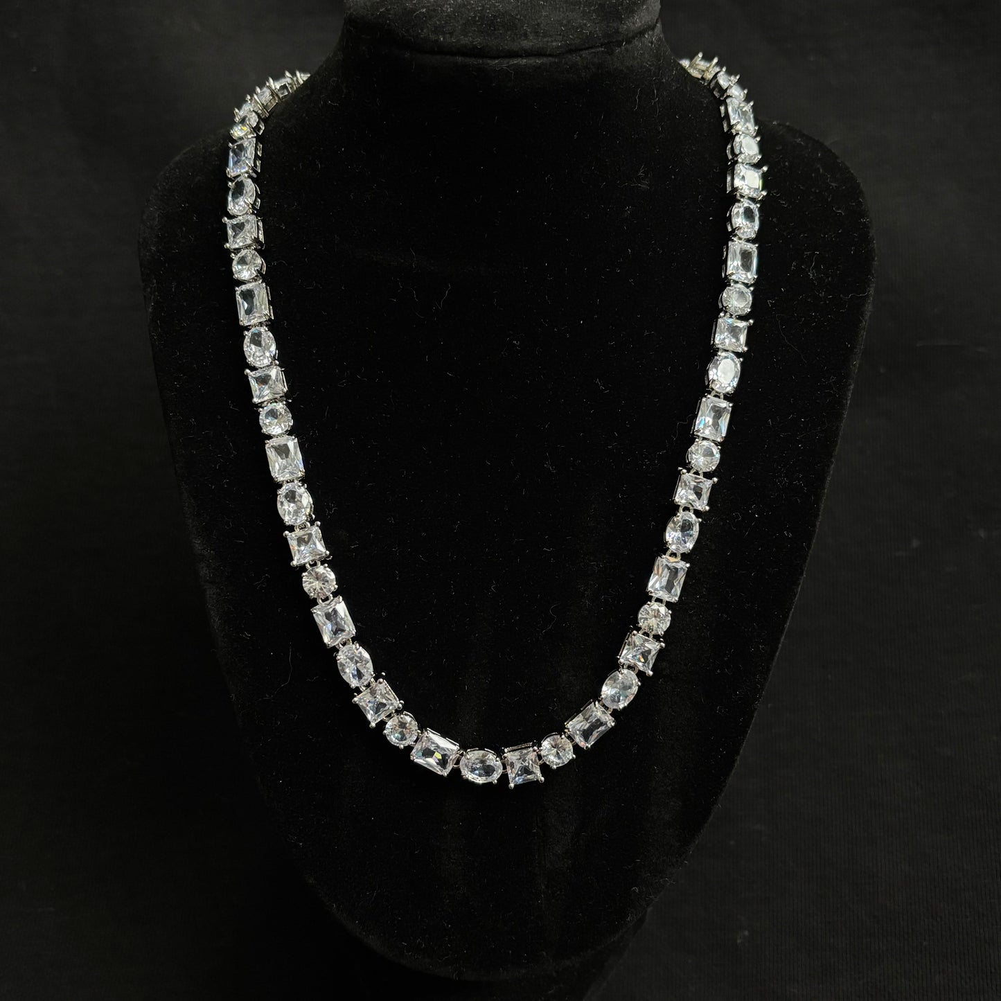 Square Crystal Necklace (Silver)