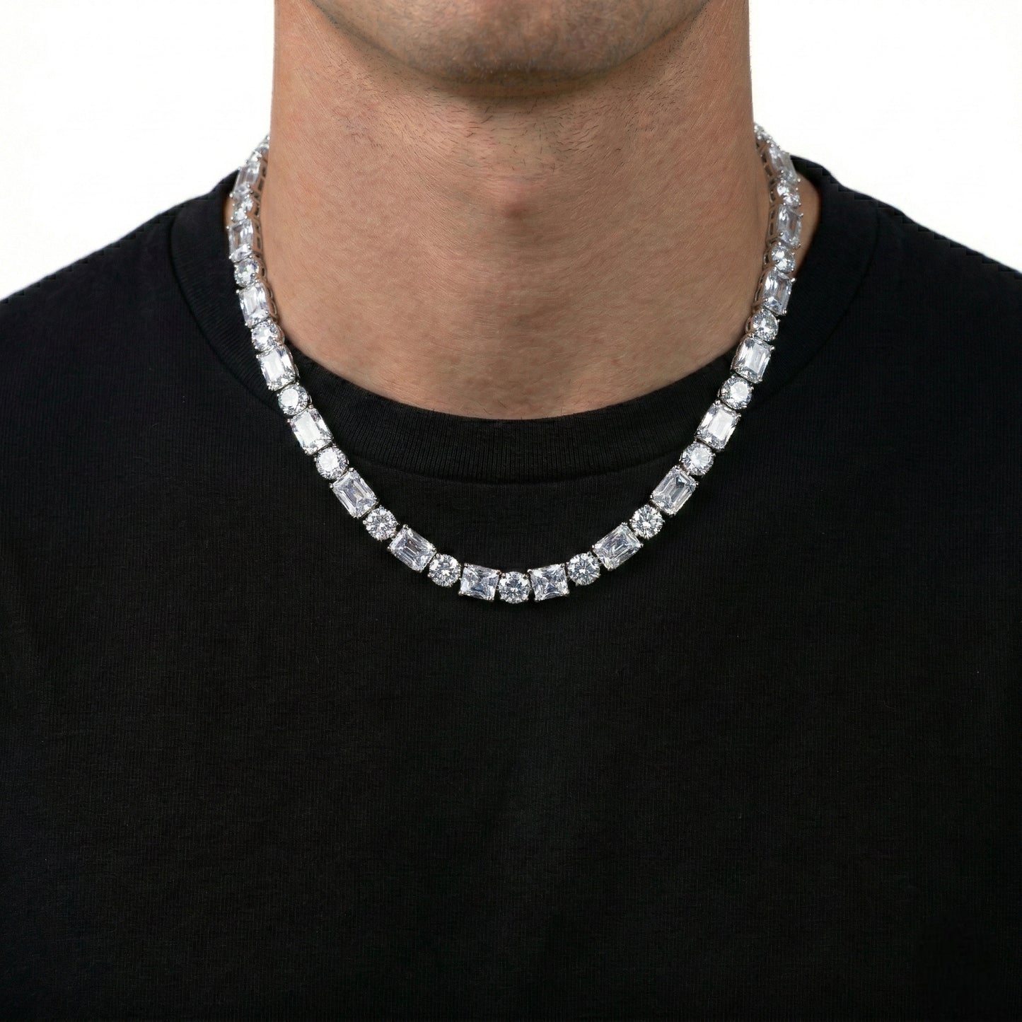 Square Crystal Necklace (Silver)